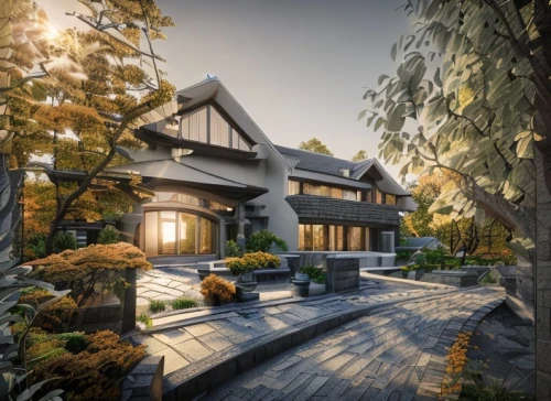 beautiful home,modern house,luxury home,asian architecture,japanese architecture,3d rendering,timber house,new england style house,large home,house in the forest,mid century house,wooden house,modern architecture,house in the mountains,render,two story house,luxury real estate,modern style,crib,luxury property
