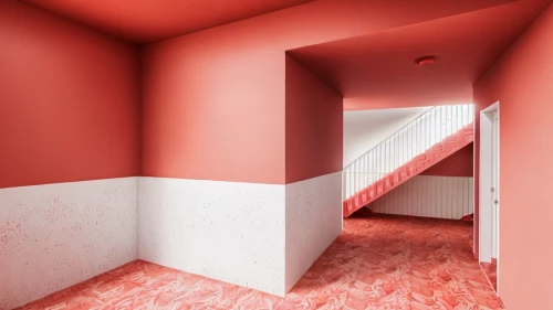 hallway space,stairwell,outside staircase,red wall,winding staircase,hallway,staircase,wall,archidaily,red place,structural plaster,corridor,interior design,circular staircase,spiral stairs,interior decoration,stairway,school design,color wall,search interior solutions