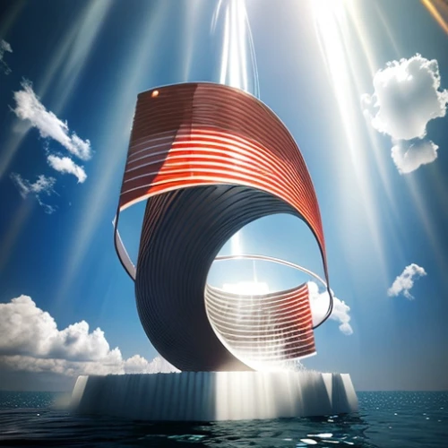 revolving light,rotating beacon,electric lighthouse,inflatable ring,interstellar bow wave,the pillar of light,light waveguide,magnetic tape,retro lampshade,life buoy,turbine,safety buoy,light cone,oil drum,offshore wind park,lightship,diving bell,wind machine,wormhole,anechoic
