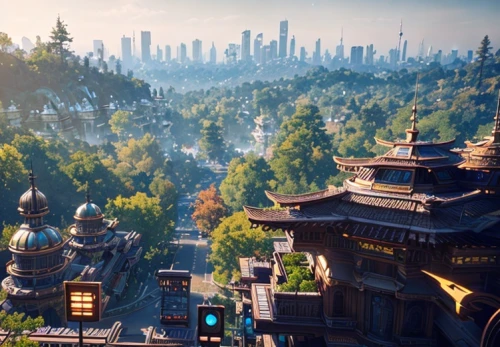 shanghai disney,shanghai,ancient city,the disneyland resort,disneyland park,fantasy city,chinese background,roofs,chinese temple,spa town,tivoli,hall of supreme harmony,tigers nest,imperial shores,above the city,kingdom,roof landscape,nanjing,fantasy world,city panorama