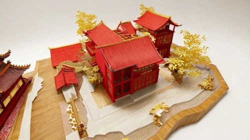 chinese temple,model house,forbidden palace,chinese architecture,buddha tooth relic temple,asian architecture,dolls houses,miniature house,hall of supreme harmony,building sets,buddhist temple,diorama,scale model,chinese screen,the golden pavilion,red roof,construction set,the forbidden city in beijing,chinese food box,hanging temple