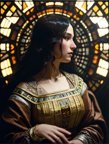 seven sorrows,artemisia,gothic portrait,cleopatra,mary-gold,the prophet mary,stained glass,ancient egyptian girl,mona lisa,priestess,fantasy portrait,baroque angel,joan of arc,celtic queen,mystical portrait of a girl,the magdalene,renaissance,portrait of christi,praying woman,mary 1