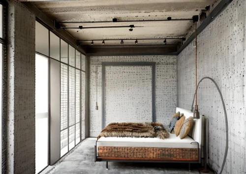 room divider,moroccan pattern,concrete ceiling,canopy bed,sleeping room,japanese-style room,exposed concrete,boutique hotel,four-poster,hallway space,shipping container,bedroom,walk-in closet,bamboo curtain,guest room,scandinavian style,contemporary decor,luxury bathroom,futon,loft