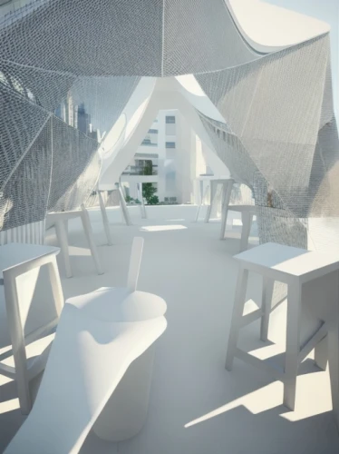 3d rendering,roof terrace,daylighting,sky space concept,render,soumaya museum,cubic house,school design,archidaily,roof garden,futuristic architecture,white room,3d render,outdoor dining,3d rendered,cube stilt houses,outdoor table and chairs,sky apartment,roof landscape,folding roof