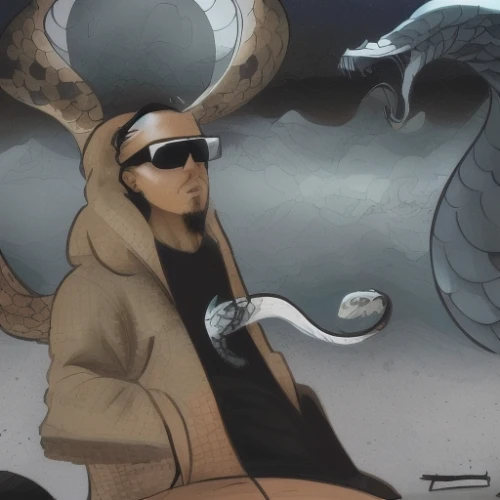 nine-tailed,sea man,wyrm,sea god,dragon of earth,shades,sunglass,sci fiction illustration,narwhal,squid game,dragon slayer,cooler,capricorn,rainmaker,hellboy,sunglasses,god of the sea,cancer illustration,dragon li,shinigami