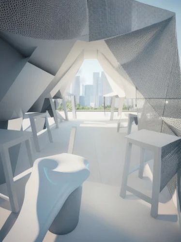 3d rendering,sky space concept,soumaya museum,pop up gazebo,render,3d render,daylighting,outdoor table,outdoor table and chairs,futuristic art museum,archidaily,3d rendered,roof terrace,outdoor dining,honeycomb structure,school design,virtual landscape,cube stilt houses,outdoor structure,futuristic architecture