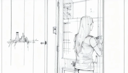 woman hanging clothes,door,frame drawing,in the door,shower door,home door,open door,pantry,armoire,girl in the kitchen,pencil frame,locker,closet,girl drawing,girl walking away,white room,girl studying,the door,drawing mannequin,shower panel