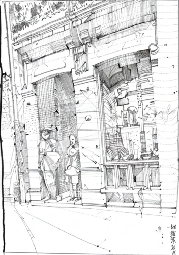 camera illustration,street scene,pencils,mono-line line art,store fronts,camera drawing,game drawing,note paper and pencil,convenience store,rough paper,pedestrian,mono line art,frame drawing,line-art,line drawing,a pedestrian,house drawing,cover,hand-drawn illustration,stray work