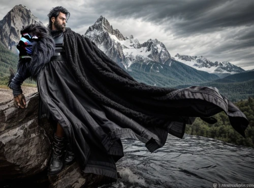 imperial coat,heroic fantasy,king of the ravens,hieromonk,thorin,god of thunder,middle eastern monk,caped,mountain guide,black shepherd,biblical narrative characters,indian monk,mountaineer,archimandrite,thundercat,the spirit of the mountains,cosplay image,cloak,the abbot of olib,the wanderer,Common,Common,Photography,Common,Common,Photography