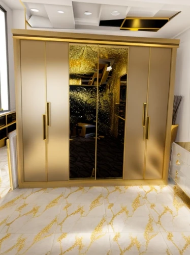 metallic door,gold lacquer,room divider,gold wall,luxury bathroom,gold paint stroke,gold stucco frame,elevator,elevators,walk-in closet,interior decoration,luxury home interior,art deco,gold foil corner,interior modern design,luxury hotel,interior design,3d rendering,search interior solutions,gold leaf