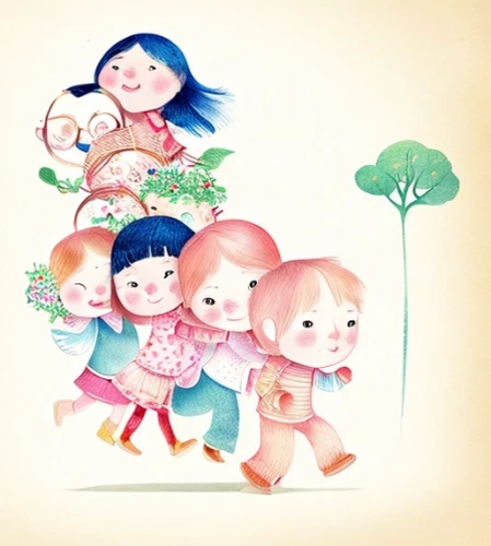 kids illustration,pink family,lily family,kewpie dolls,mulberry family,parsley family,magnolia family,daisy family,children's background,piggyback,birch family,fairies,happy children playing in the forest,fairies aloft,game illustration,book illustration,poppy family,meadow play,rose family,little girls,Game&Anime,Doodle,Children's Animation,Game&Anime,Doodle,Children's Animation
