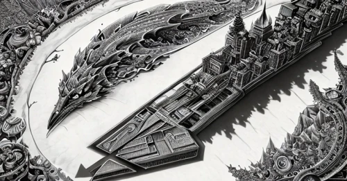 chinese architecture,art deco ornament,detail shot,dragon boat,ornate,metal embossing,dragon bridge,belt buckle,dragonboat,detailed,details architecture,embossed,pencil art,wood carving,architectural detail,samurai sword,intricate,prince of wales feathers,carved wood,entablature