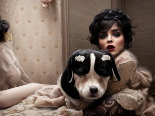 girl with dog,dog-photography,dog photography,rat terrier,vintage woman,gothic portrait,dolly,vintage girl,toy fox terrier,conceptual photography,doll looking in mirror,king charles spaniel,shih poo,papillon,cruella de ville,canina,vintage doll,female dog,elizabeth taylor,shih-poo,Common,Common,Fashion,Common,Common,Fashion