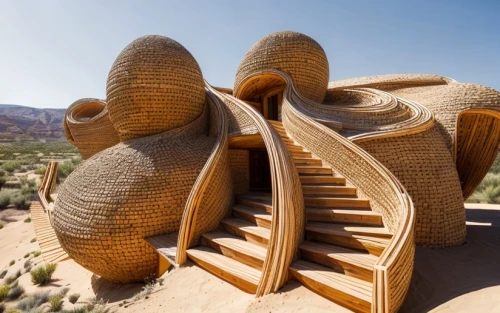 dunes house,futuristic architecture,honeycomb structure,admer dune,futuristic art museum,insect house,outdoor structure,cube stilt houses,eco hotel,soumaya museum,mexican hat,desert plant,winding steps,hanging houses,eco-construction,archidaily,spiral staircase,cubic house,winding staircase,straw hut,Architecture,General,Modern,Elemental Architecture,Architecture,General,Modern,Elemental Architecture