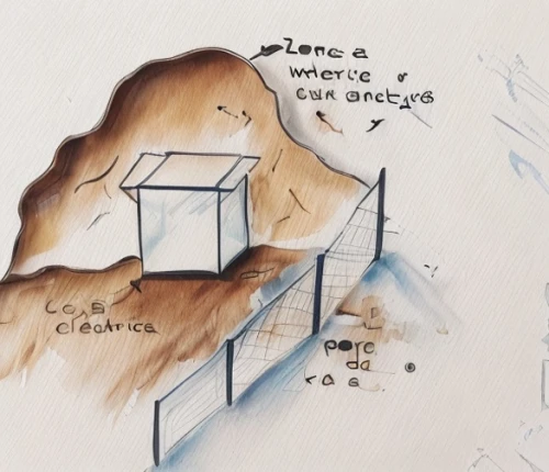 klaus rinke's time field,coffee watercolor,empty tomb,alpine hut,water well,qumran caves,mining site,mountain huts,cliff dwelling,laboratory oven,amorgos,the limestone cave entrance,monte rosa hut,rain gauge,water usage,glen canyon,charcoal kiln,pit cave,dry erase,apnea paper