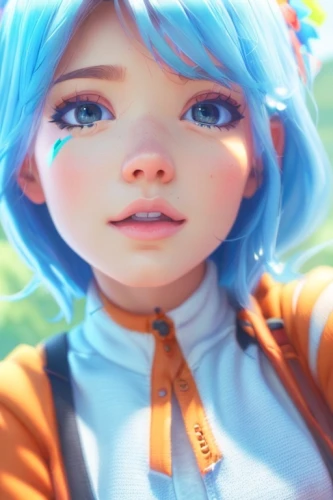 piko,kawaii,cyan,child girl,edit icon,b3d,白斩鸡,bjork,aqua,anime girl,anime 3d,elf,portrait background,the face of god,cinnamon girl,child fairy,2d,phone icon,cg artwork,world digital painting,Common,Common,Cartoon,Common,Common,Cartoon