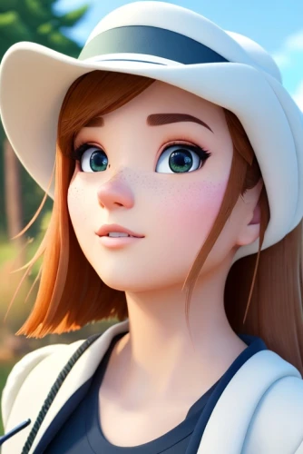 girl wearing hat,3d model,countrygirl,kosmea,nora,natural cosmetic,the hat-female,agnes,princess anna,cinnamon girl,maya,3d rendered,maci,anime 3d,cute cartoon character,summer hat,portrait background,character animation,high sun hat,beret,Common,Common,Cartoon,Common,Common,Cartoon