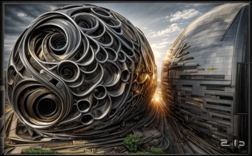 mandelbulb,3d bicoin,futuristic architecture,time spiral,torus,glass sphere,coil,spiral,biomechanical,solar cell base,sphere,planet eart,steel sculpture,helix,fractals art,metal pile,apophysis,honeycomb structure,fractalius,spiral background