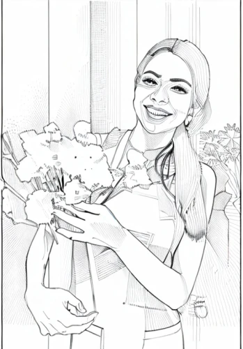 coloring page,with a bouquet of flowers,caricature,coloring pages,holding flowers,floral greeting card,girl in flowers,floral greeting,coloring picture,cartoon flowers,with roses,floristry,beautiful girl with flowers,rose flower illustration,coloring pages kids,flower line art,flowers in basket,bouquets,caricaturist,lyzz flowers
