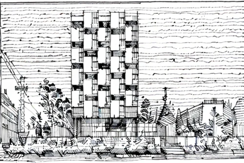 high-rise building,multistoreyed,multi-story structure,multi-storey,pen drawing,apartment block,condominium,block of flats,camera illustration,kirrarchitecture,hand-drawn illustration,urban design,buildings,high-rise,game drawing,residential tower,highrise,urbanization,skyscraper,urban towers