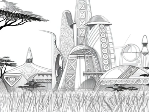 biome,futuristic landscape,post-apocalyptic landscape,nairobi,swampy landscape,concept art,terraforming,ecosystem,backgrounds,industrial landscape,an island far away landscape,arid landscape,ancient city,structures,urbanization,cartoon forest,plains,city skyline,sci fiction illustration,arid land