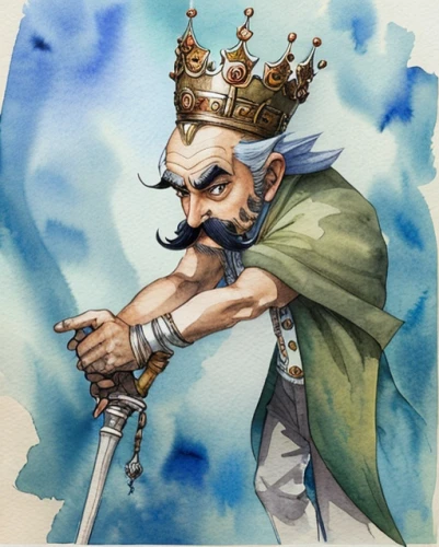 king caudata,king crown,the emperor's mustache,king ortler,the ruler,khokhloma painting,ortahisar,vidraru,yuvarlak,conquistador,jawaharlal,sultan,mehrarmig,sea god,kul-sharif,male character,khazne al-firaun,poseidon,ursaab,watercolor sketch,Game&Anime,Manga Characters,Watercolor,Game&Anime,Manga Characters,Watercolor