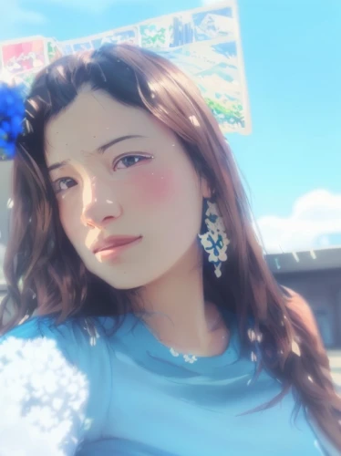 japanese idol,ao dai,harajuku,pocari sweat,japanese kawaii,japanese doll,retro girl,blue and white,mari makinami,bokeh effect,japanese woman,background bokeh,anime 3d,blue color,青龙菜,blue background,blue rose,color blue,blue flower,winterblueher,Common,Common,Japanese Manga,Common,Common,Japanese Manga