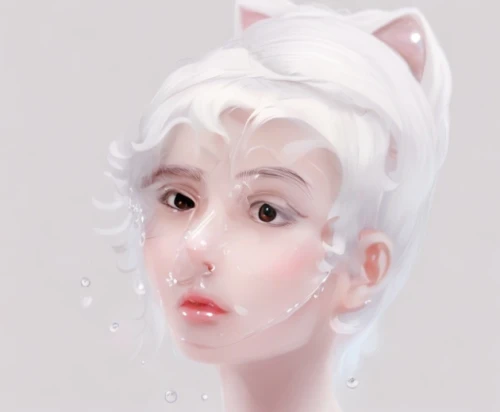 white cat,digital painting,bubble,soft pastel,small bubbles,milky,drops of milk,bubbles,blanche,acrylic,bubble mist,white lady,bubble gum,eglantine,fantasy portrait,dewdrop,studies,candy boy,milk splash,porcelain,Game&Anime,Manga Characters,Fantasy