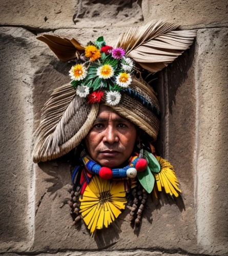 headdress,peruvian women,chiapas,pachamama,marvel of peru,indian headdress,cusco,war bonnet,feather headdress,peru i,wreath of flowers,tribal chief,flower wreath,pachamanca,peru,girl in a wreath,antigua guatemala,door wreath,incas,bolivia,Common,Common,Natural