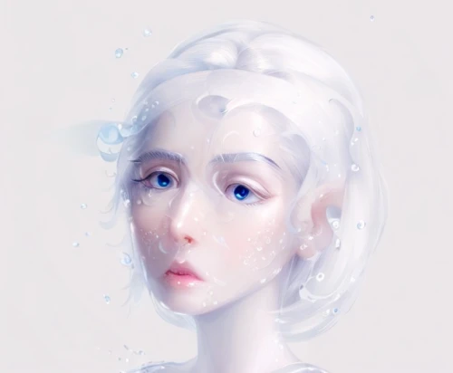 ice queen,white lady,watery heart,the snow queen,water pearls,water nymph,pale,opal,porcelain,water creature,fluid,water rose,digital painting,angel's tears,dewdrop,white rose snow queen,liquid,porcelaine,in water,glacial,Game&Anime,Manga Characters,Fantasy