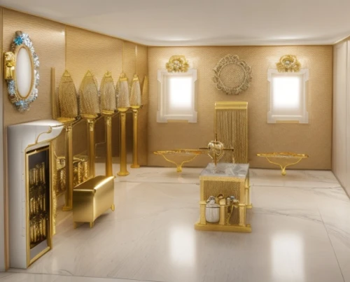 luxury bathroom,beauty room,the throne,ornate room,gold bar shop,interior decoration,gold lacquer,gold ornaments,royal interior,gold wall,gold shop,danish room,interior decor,tabernacle,bridal suite,jewelry store,dressing table,consulting room,throne,interior design,Product Design,Jewelry Design,Europe,Statement Glam