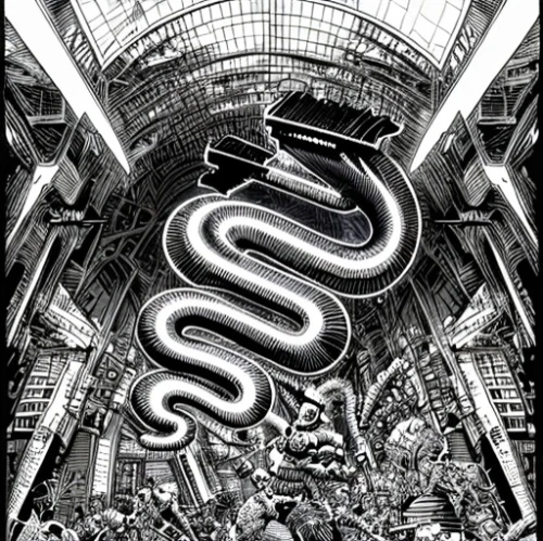 serpent,sci fiction illustration,subway system,escher,python,snakes,cobra,emperor snake,snake,ringed-worm,serpentes,paper snakes,labyrinth,constrictor,slinky,serpentine,synapse,flying snake,vatican museum,large market
