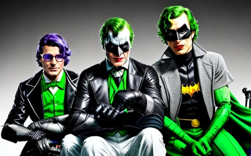 riddler,nightshade family,superheroes,comic characters,justice league,superhero background,joker,patrol,personages,three d,crime fighting,fantastic four,trinity,caper family,green,supervillain,green goblin,the big bang theory,wall,banner
