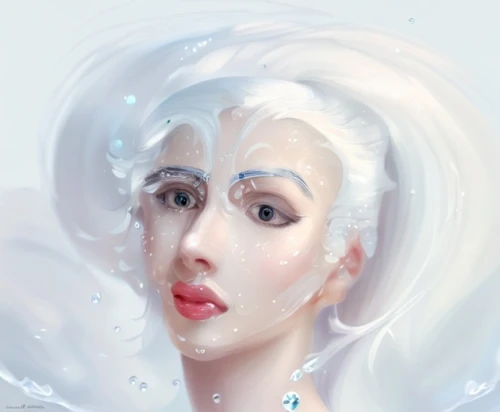 the snow queen,ice queen,water creature,water pearls,fantasy portrait,water nymph,digital painting,watery heart,water rose,white lady,white rose snow queen,wet water pearls,water splash,milk splash,waterdrop,white swan,fluid,ice princess,bridal veil,liquid bubble,Game&Anime,Manga Characters,Fantasy