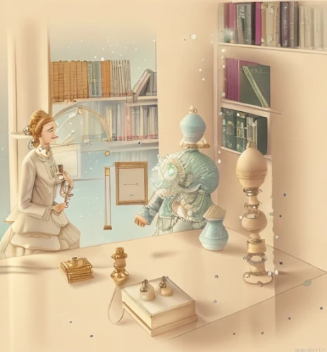 the little girl's room,snow globes,blue room,bookshelves,snowglobes,orrery,dollhouse accessory,study room,tea and books,playing room,3d fantasy,dolls houses,paper art,miniature figures,sewing room,perfume bottles,bookcase,children's room,dressing table,danish room,Game&Anime,Manga Characters,Fantasy