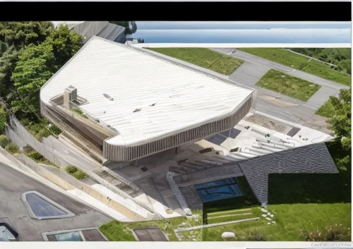 kettunen center,dupage opera theatre,roofing work,folding roof,visitor center,roof damage,view from above,maritime museum,satellite imagery,aerial photography,bird's-eye view,otaru aquarium,patriot roof coating products,soumaya museum,overhead view,roof construction,sewage treatment plant,olympia ski stadium,chancellery,artscience museum,Architecture,General,Modern,Mid-Century Modern