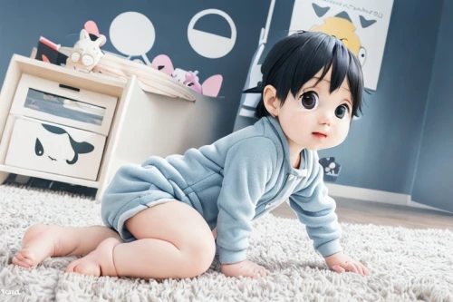 tummy time,baby crawling,infant bodysuit,matsuno,baby clothes,cute baby,cute cartoon character,child is sitting,jin deui,baby playing with toys,nori,anime 3d,baby room,baby frame,boy's room picture,kewpie dolls,baby toy,female doll,pajamas,takikomi gohan,Common,Common,Japanese Manga