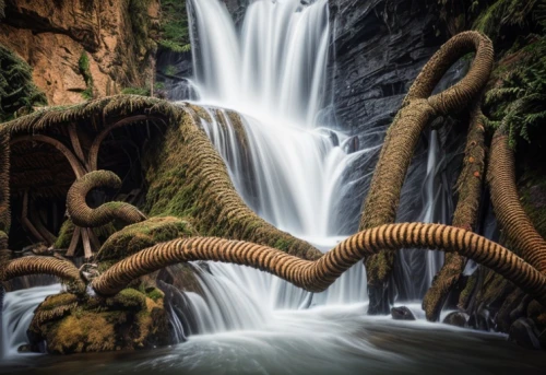 brown waterfall,cascading,tree ferns,waterfalls,water flowing,water flow,cascades,art forms in nature,mountain spring,water falls,flowing water,a small waterfall,waterfall,ferns,crescent spring,water fall,water snake,wasserfall,green waterfall,millipedes,Common,Common,Photography