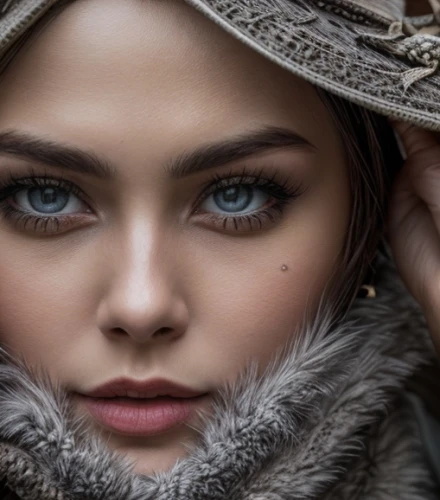 white fur hat,fur,fur coat,fur clothing,women's eyes,girl wearing hat,portrait photographers,bobwhite,woman face,vintage woman,eskimo,woman's hat,retouching,ostrich feather,beautiful bonnet,winter hat,regard,portrait photography,the hat-female,leather hat,Common,Common,Natural