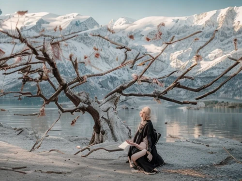 swath,the blonde in the river,the girl next to the tree,frozen lake,girl with tree,glacial lake,girl on the river,elven,digital compositing,eternal snow,winter lake,grindelwald,the night of kupala,desolation,desolate,rhone glacier,aurora-falter,hintersee,winter background,barren
