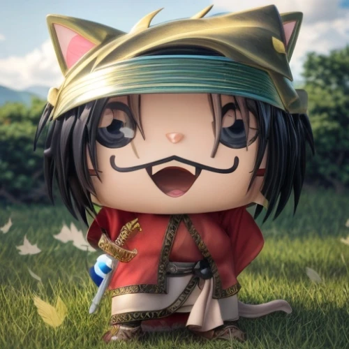 goki,yujacha,chibi,jin deui,komajirou,alibaba,takikomi gohan,cute cartoon character,kitfo,matsuno,hijiki,kusa mochi,komatsuna,cat warrior,kabayaki,aonori,takuan,anime 3d,saji,samurai,Common,Common,Natural