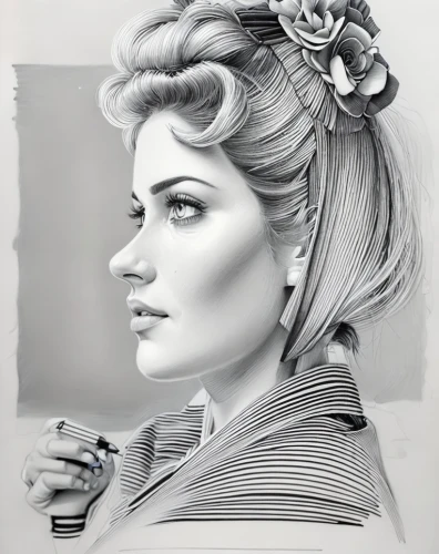rose drawing,gardenia,pencil art,updo,pencil drawing,rose flower drawing,pencil drawings,pompadour,fashion illustration,vintage drawing,rose flower illustration,charcoal pencil,graphite,charcoal drawing,victorian lady,pencil and paper,retro woman,woman portrait,porcelain rose,digital drawing,Art sketch,Art sketch,Ultra Realistic