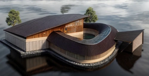 floating huts,boat house,house with lake,wooden sauna,houseboat,cube stilt houses,house by the water,boathouse,inverted cottage,3d rendering,wooden house,pool house,boat shed,stilt house,stilt houses,timber house,floating island,archidaily,wooden construction,floating islands