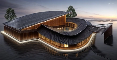 floating huts,house by the water,boat house,wooden house,dunes house,house with lake,3d rendering,cube stilt houses,stilt house,house of the sea,timber house,wooden sauna,boathouse,stilt houses,floating island,wooden construction,danish house,japanese architecture,fisherman's house,eco-construction