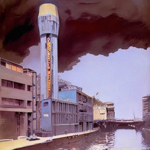 stalin skyscraper,stalinist skyscraper,nuclear power plant,metropolis,the skyscraper,electric tower,hydropower plant,thermal power plant,skyscraper,rotary elevator,atomic age,silo,matruschka,aqua studio,nuclear reactor,concrete plant,power station,industrial landscape,cellular tower,futuristic architecture