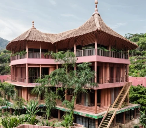 stilt house,tree house hotel,stilt houses,eco hotel,dragon palace hotel,tropical house,vietnam,asian architecture,khao phing kan,pagoda,cabana,hacienda,dominica,hanging houses,kohphangan,bali,holiday villa,sanya,resort,traditional building,Commercial Space,Working Space,Biophilic Serenity