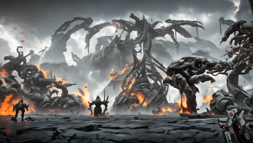 scorched earth,massively multiplayer online role-playing game,hall of the fallen,neottia nidus-avis,concept art,fallen giants valley,end-of-admoria,spawn,firethorn,game art,the fallen,dead earth,dark world,extinction,petrification,game illustration,post-apocalyptic landscape,outbreak,hunter's stand,scorch