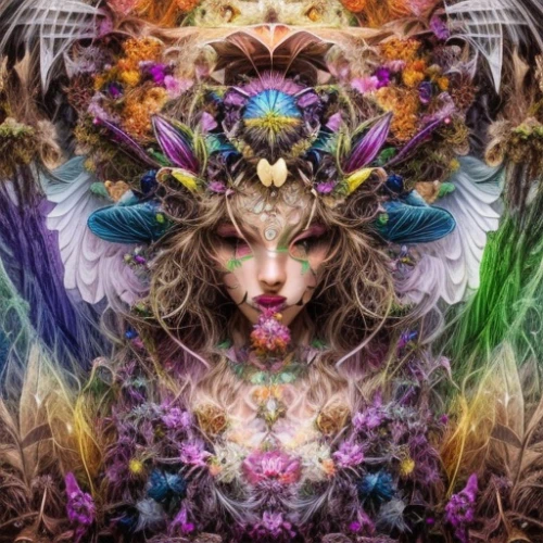 faerie,faery,fractals art,psychedelic art,fairy peacock,fractalius,flower fairy,fantasy art,shamanic,fairy queen,fae,shamanism,cosmic flower,boho art,the enchantress,archangel,dryad,apophysis,mystical portrait of a girl,fractals,Common,Common,Fashion