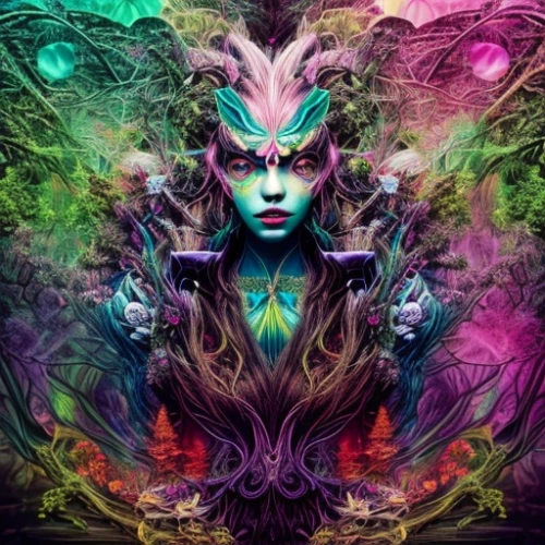 psychedelic art,fantasy art,fractals art,faerie,the enchantress,shamanic,mystical portrait of a girl,faery,psychedelic,shamanism,fairy peacock,fantasy portrait,hallucinogenic,shaman,fae,fantasy woman,aura,avatar,dryad,symbiotic,Common,Common,Film
