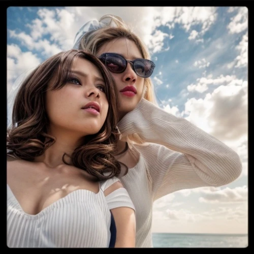 album cover,kimjongilia,photo lens,vintage girls,beautiful photo girls,portrait photographers,retro women,solar,beach background,sanya,models,icon instagram,at sea,two girls,flickr,sunglasses,angels,singer and actress,young women,asian vision,Common,Common,Photography